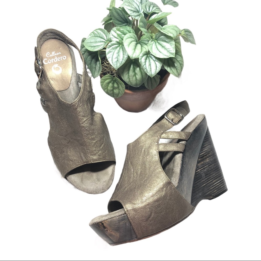 Calleen Cordero Sling Back Leather Wedges Sz 8.5